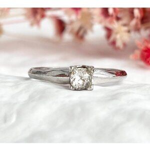 Minimalist Round Cut Solitaire CZ 925 Sterling Silver Vintage Ring - sz 10